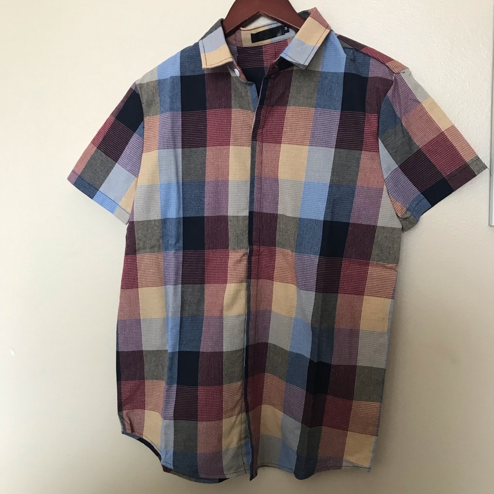 Casual, Short Sleeved Plaid Button Down
